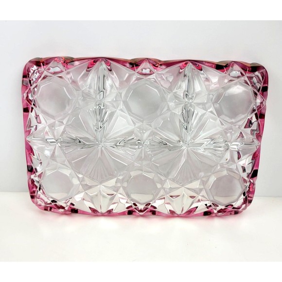 Vintage Tiffin Williamsburg Cranberry and Clear Pressed Glass 4 Part Relish Tray - Picture 9 of 12